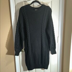 Black Cable Knit Mini Sweater Dress